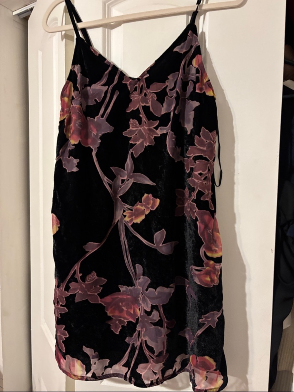 Everly Black Velvet Dress with Mauve Floral Accents